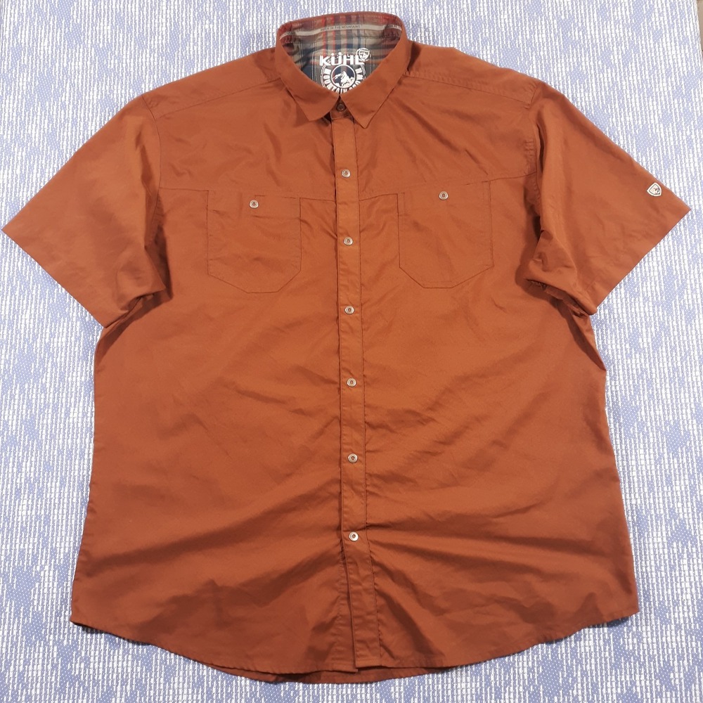 Kuhl Shirt Mens XL Outdoor Pockets Brown Lightweight Hiking Short Sleeve